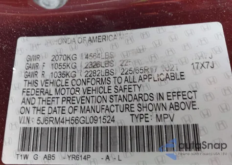 2016 Honda Cr-V Ex из США, поврежденный, VIN 5J6RM4H56GL091524